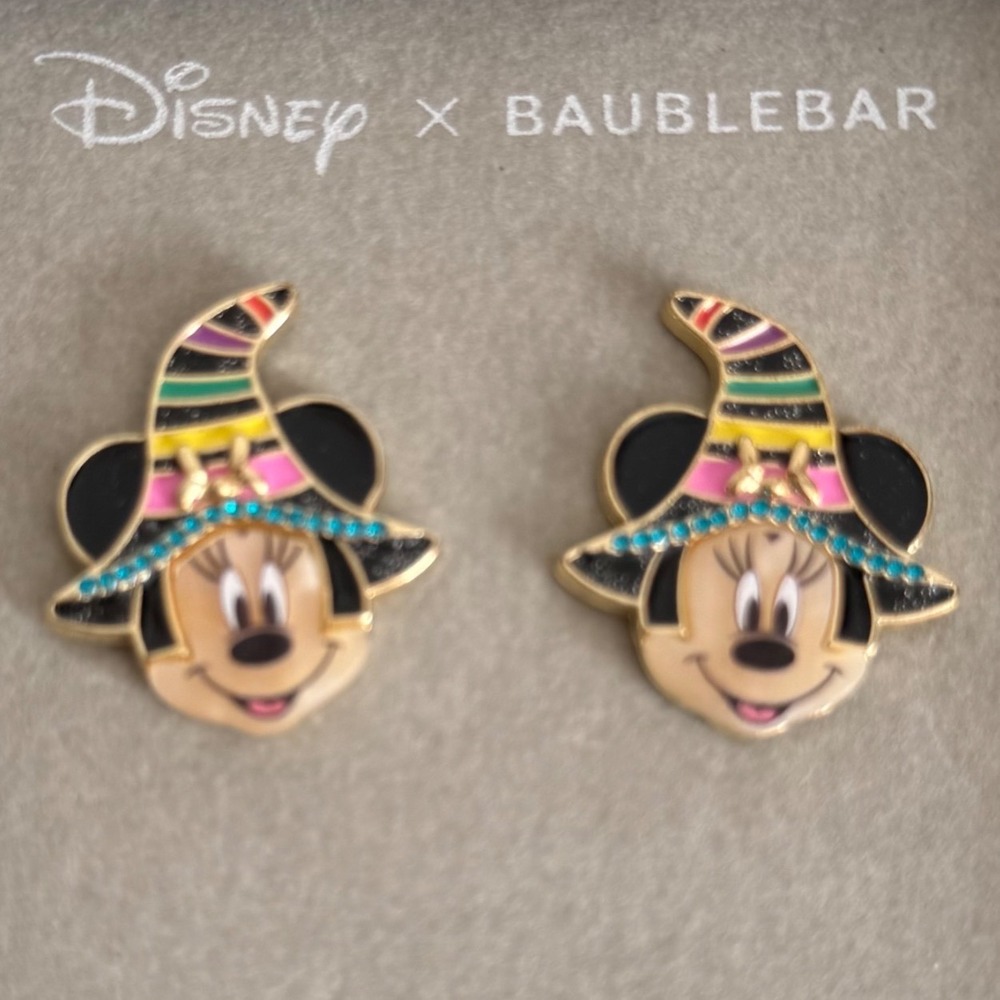 Disney x Baublebar Minnie Mouse Halloween Witch Stud Earrings Gold Tone Enamel